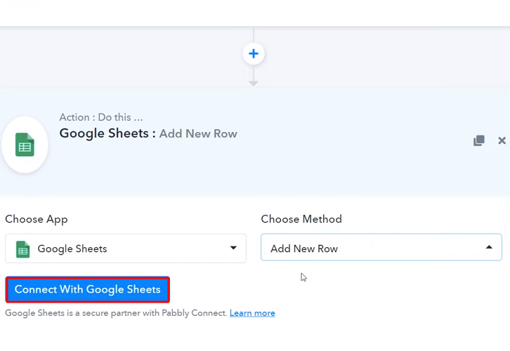 Click Connect Google Sheets