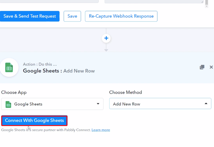 Click Connect Google Sheets