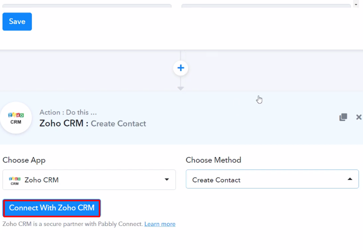 Click Connect Zoho CRM