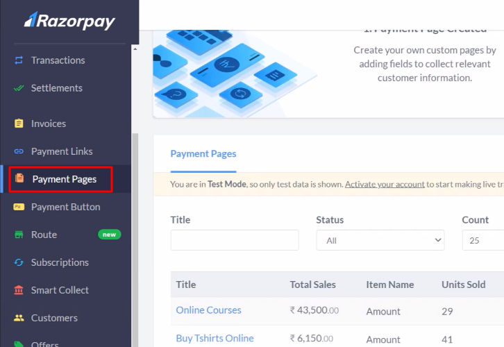 Click Payment Pages Razorpay