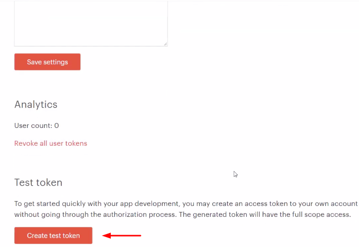 Click on Create Test Token Todoist