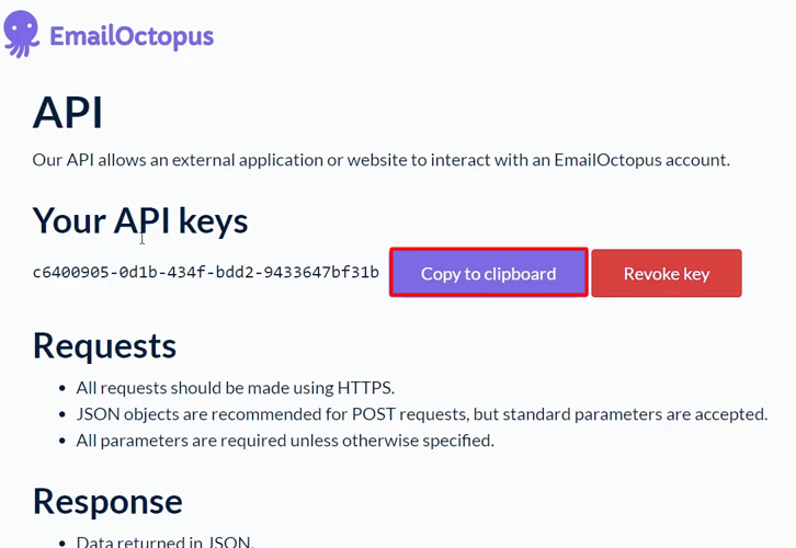 Copy the API Key EmailOctopus
