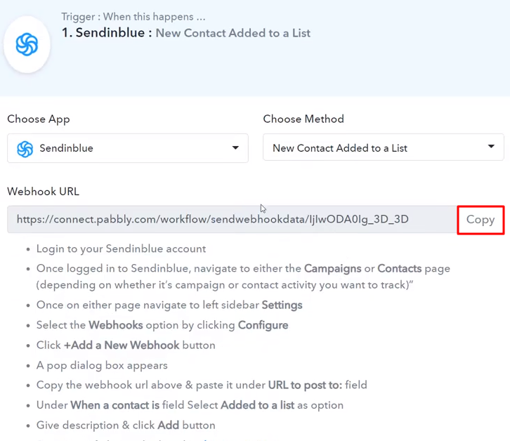 Copy the Webhook URL