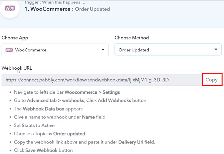 Copy the Webhook URL