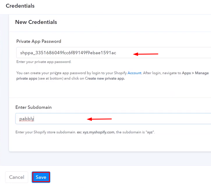Paste-the-Credentials-Shopify