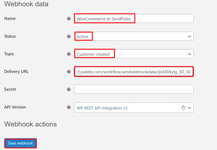 Paste the Webhook URL