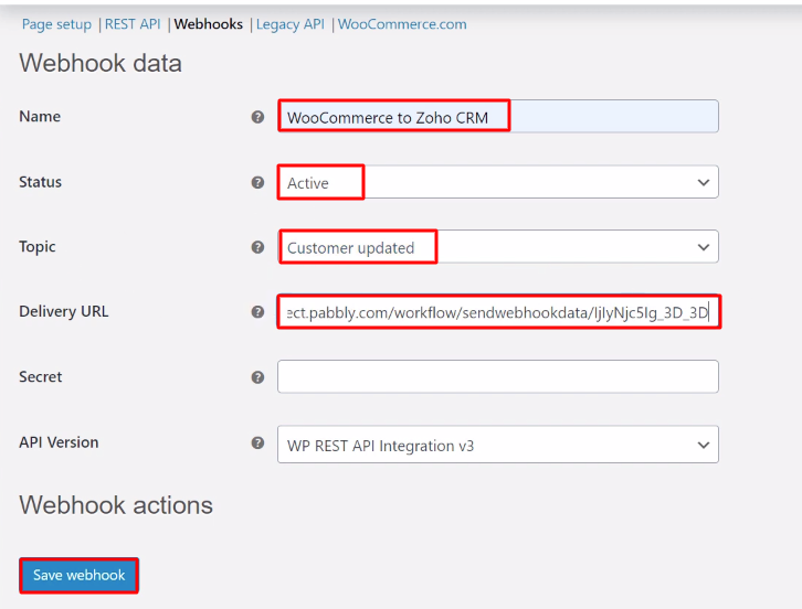 Paste the Webhook URL