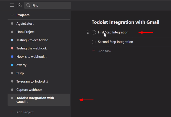 Select a Project Todoist