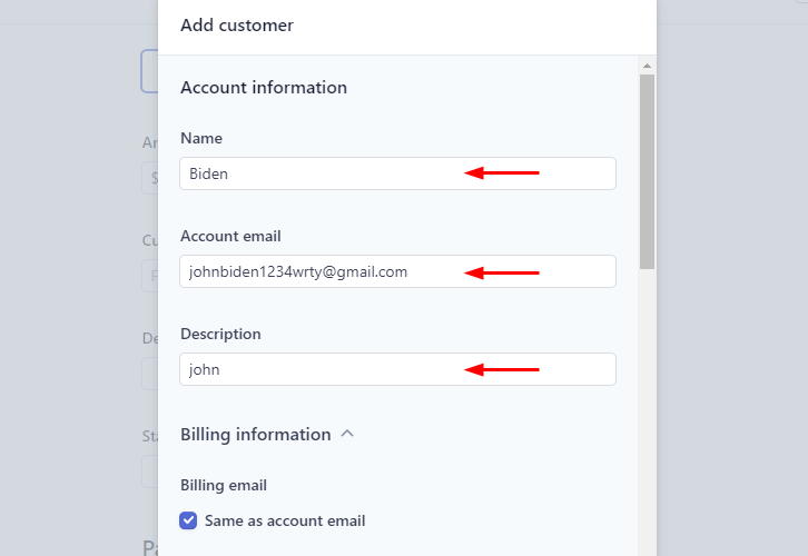 Account Information for Stripe to Salesforce