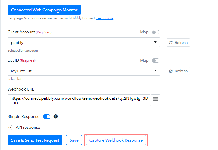 Capture Webhook Response for Campaign Monitor to Stripe