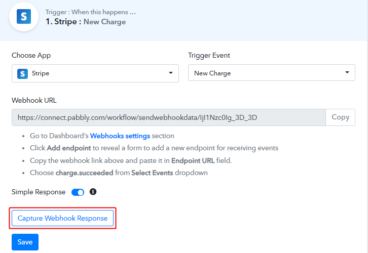 Capture Webhook Response for Stripe Charge