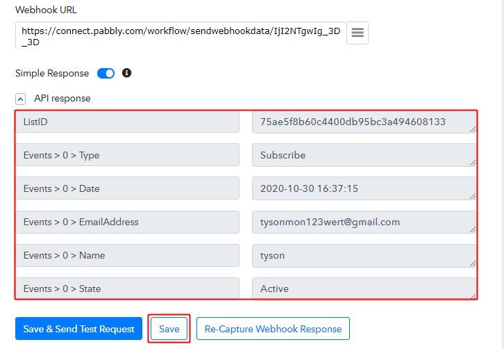 Check & Save Trigger Response