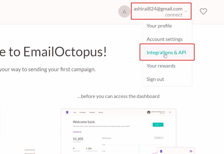 Go to EmailOctopus Profile Options