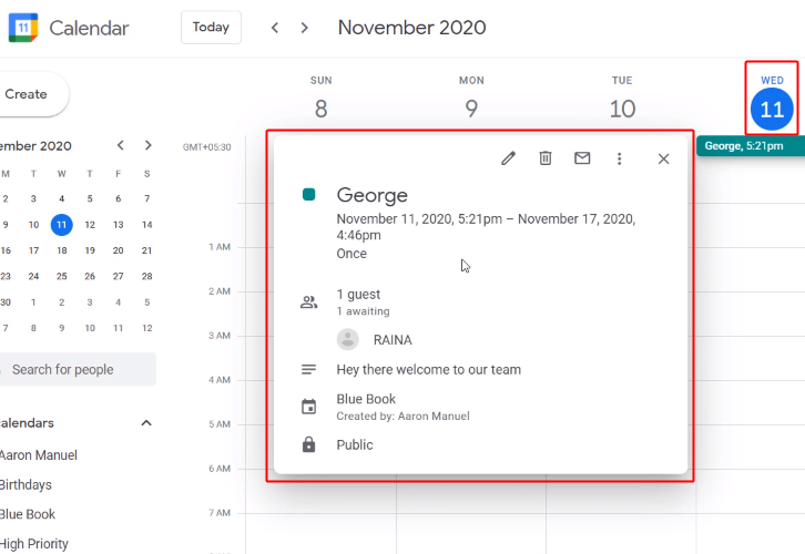 Entry On Google Calendar