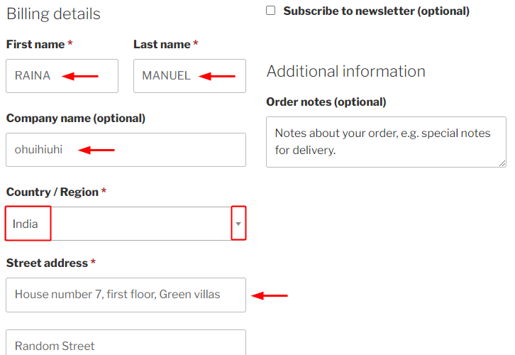 Fill the Required Checkout Page Details