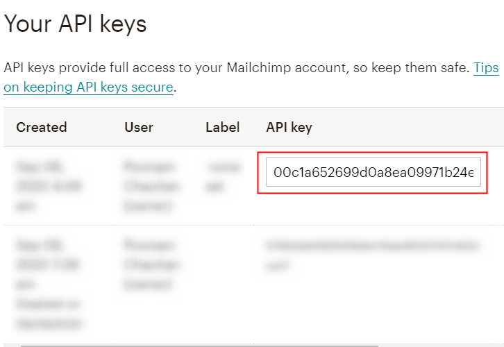 opy API Key MailChimp