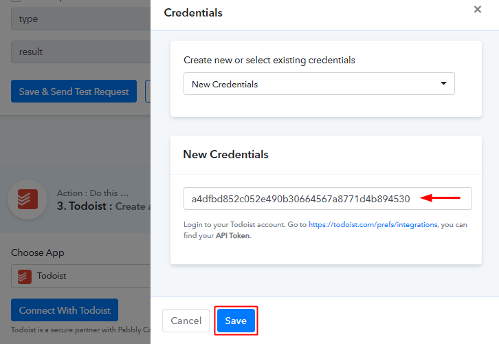 Paste the API Token