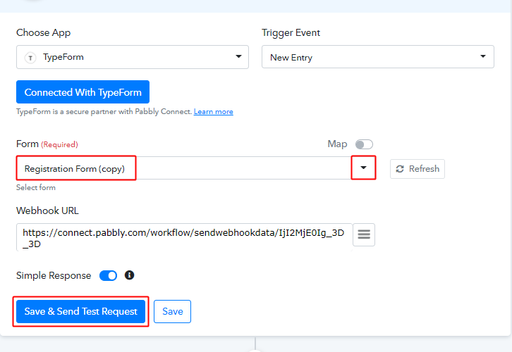 Select Form & Send Test Request