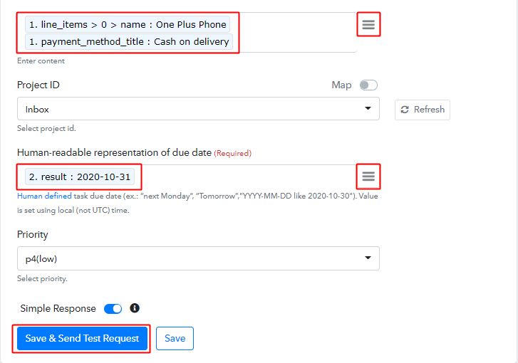 Send Test Request for Todoist Action