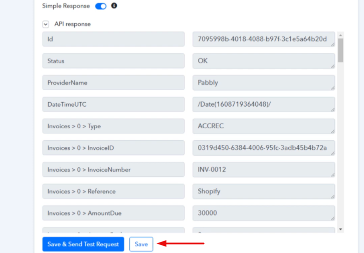 Test the Response in Pabbly Connect Dashboard