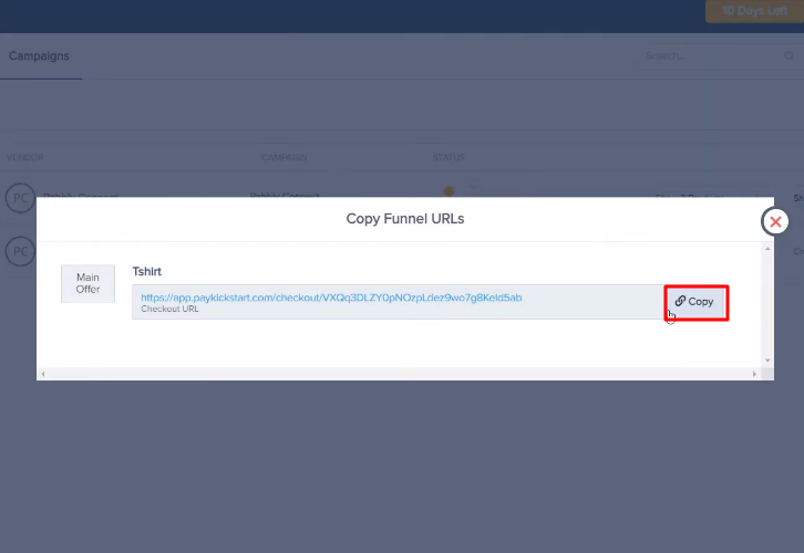 Copy Funnel URL Paykickstart