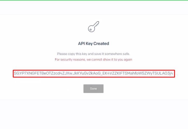 Copy the API Key SendGrid