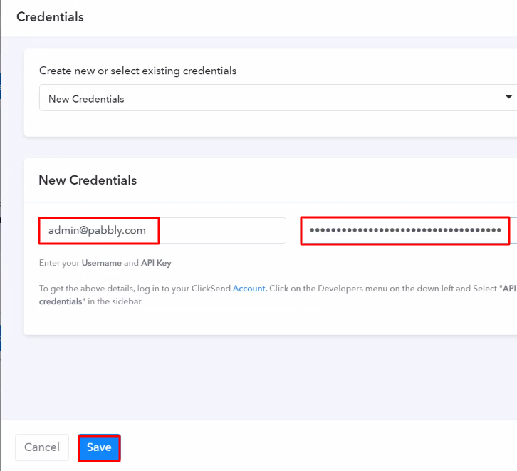 Paste API Key Clicksend