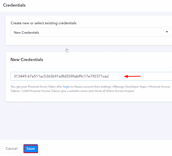 Paste Personal Access Token Avaza