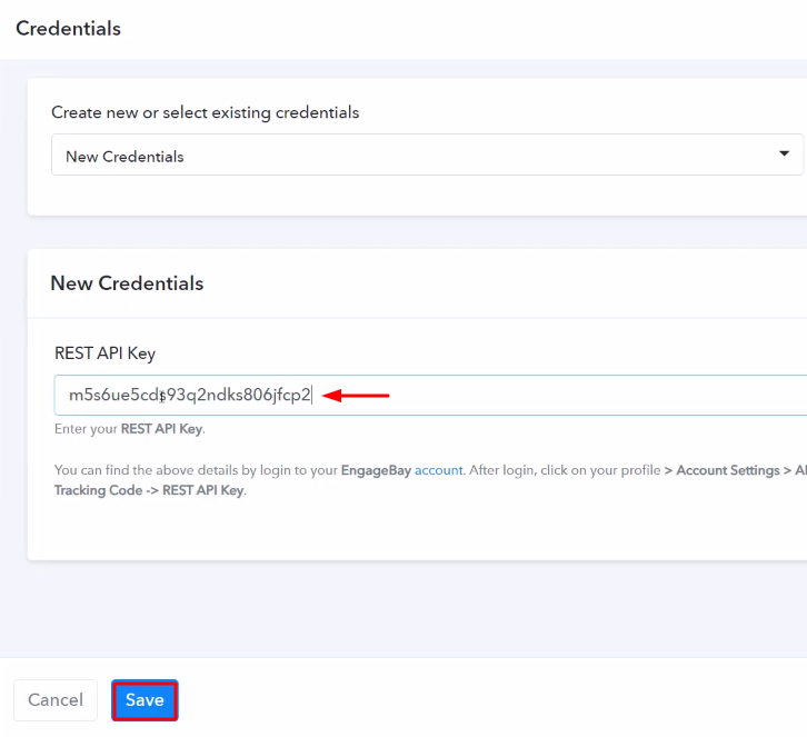 Paste the API Key Engagebay