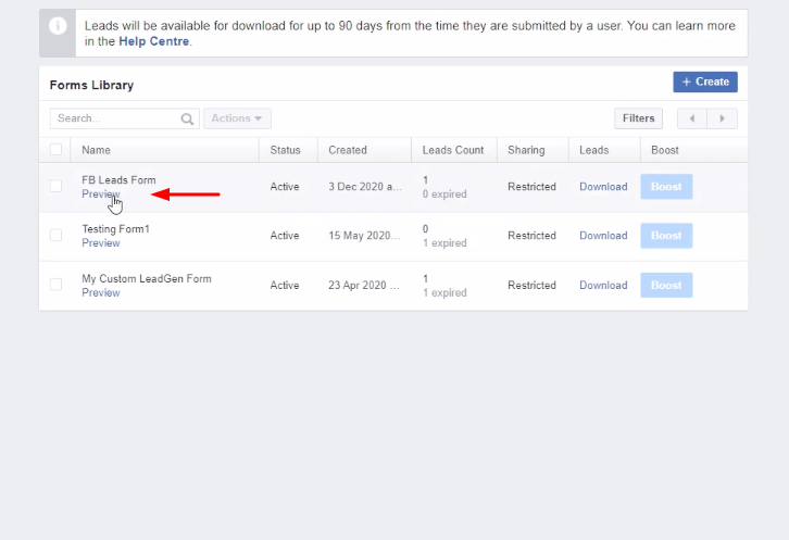 Preview Forms Facebook