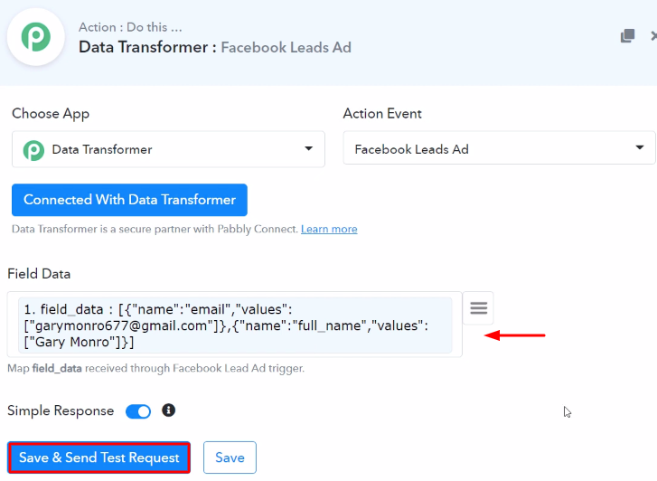 Send Test Request Data Transformer