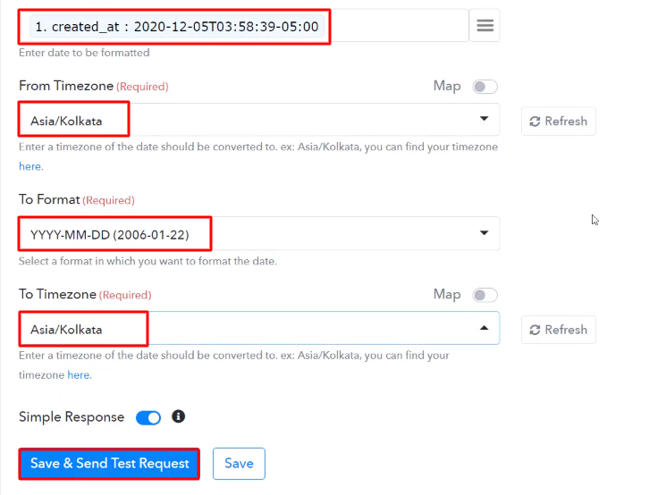 Send Test Request Date Formatter