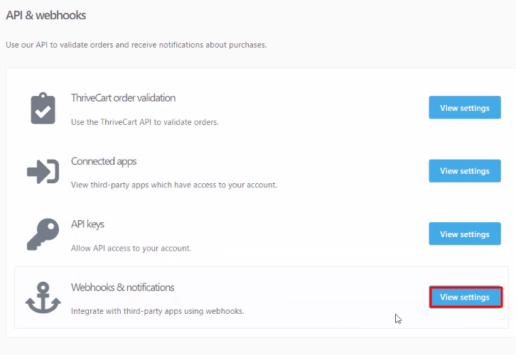 Webhooks & Notifications Thrivecart