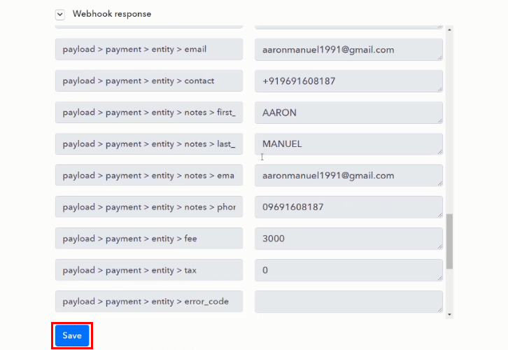 Check and Save Razorpay Webhook Response