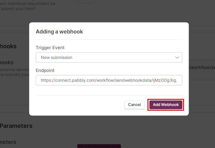 Click Add Webhook Button
