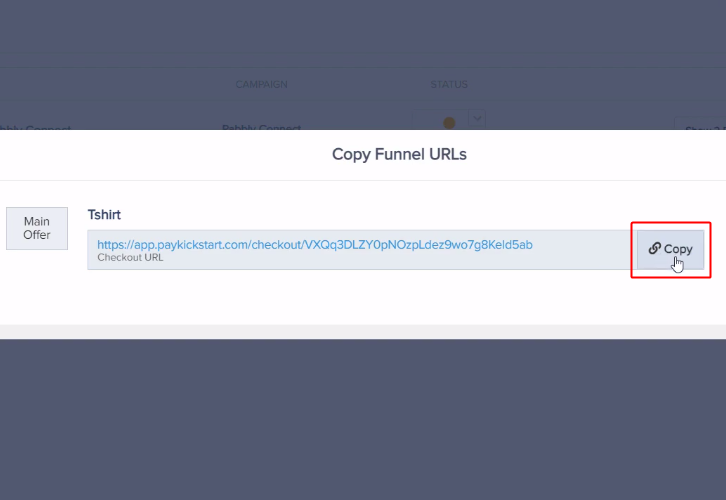 Copy Checkout Page URL for the PayKickstart to Thanks.io