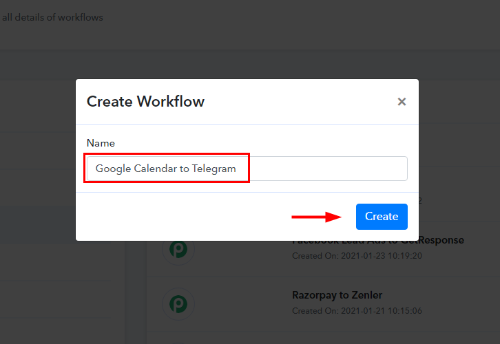 Workflow for Google Calendar to Telegram