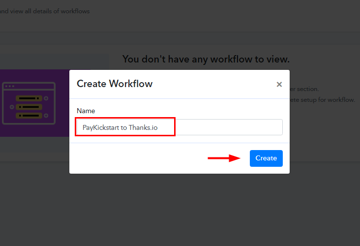 Workflow for PayKickstart to Thanks.io