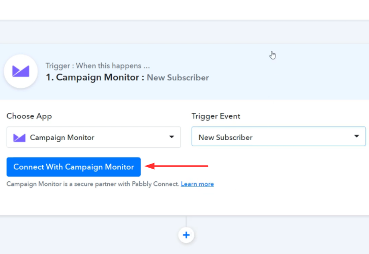 Click on Connect Button Campaign Monitor