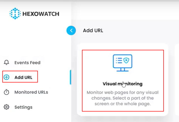 Head to Add URL Section in Hexowatch Account
