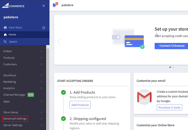 Head to  BigCommerce Advanced Settings