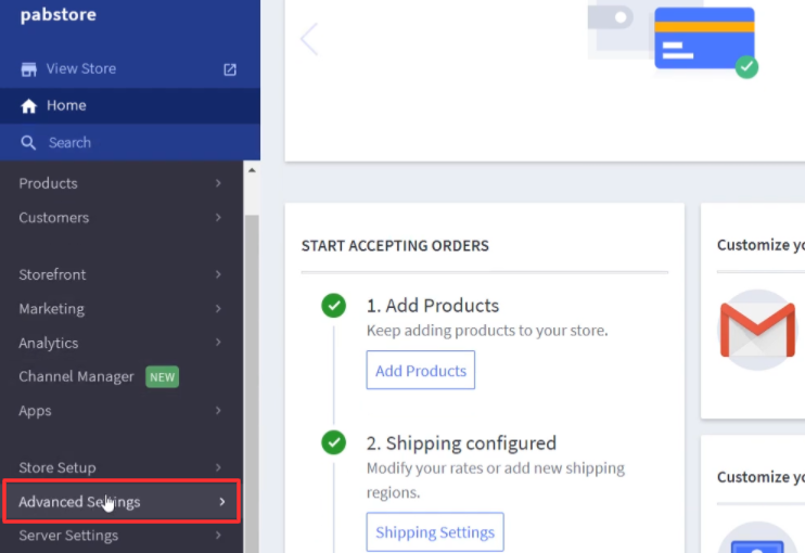 Go to Advanced Settings BigCommerce