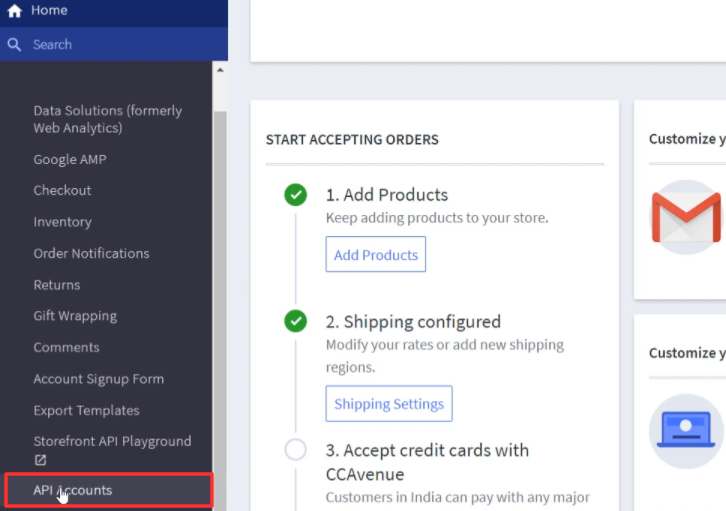 Click on API Accounts BigCommerce