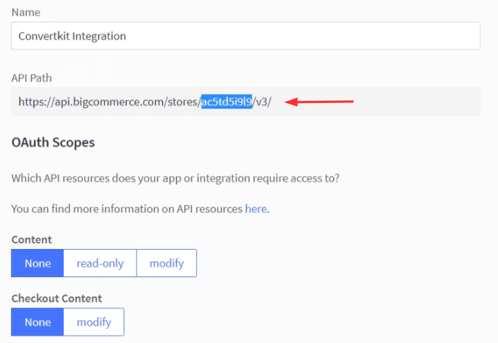 Copy the API Path Key BigCommerce