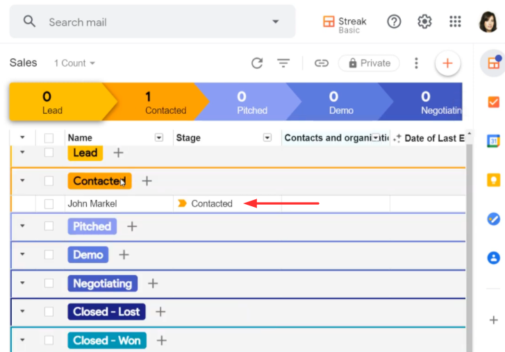 Check Response in Streak CRM Dashboard