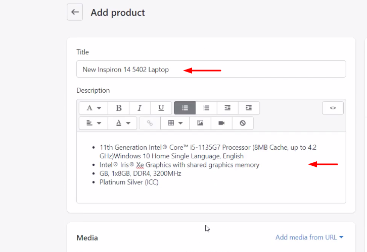 Add Product Details Shopify