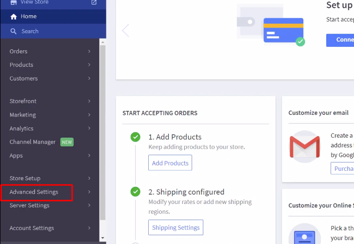 Advanced Settings BigCommerce