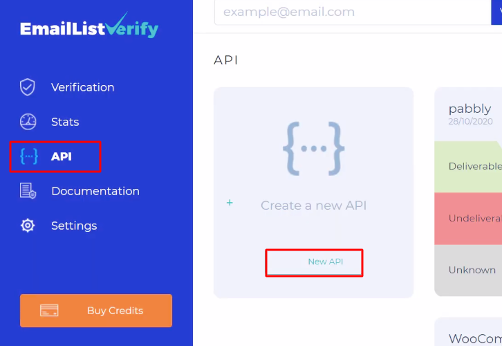 Click on API EmailListVerify