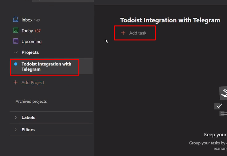 Click on Add Task Todoist