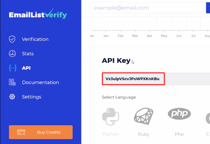 Copy API Key EmailListVerify
